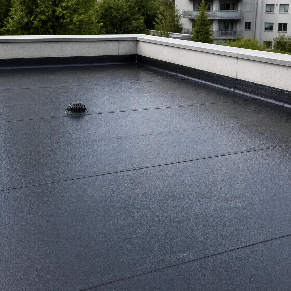 Membrane d’étanchéité neuve après réfection de toiture-terrasse