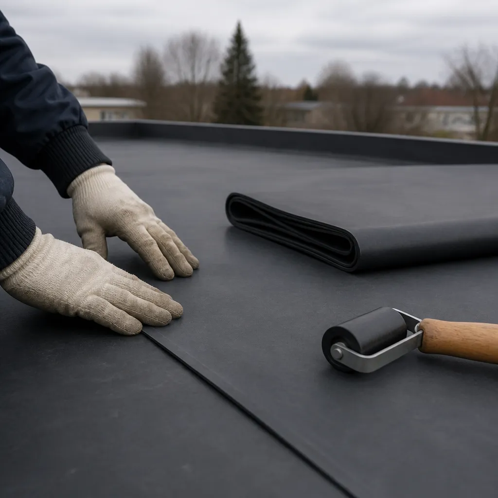 Pose d’une membrane EPDM en un seul lé sur toiture-terrasse