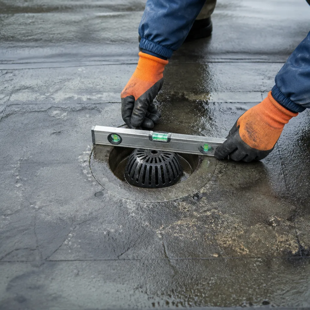 Contrôle d’une évacuation pluviale sur une toiture-terrasse